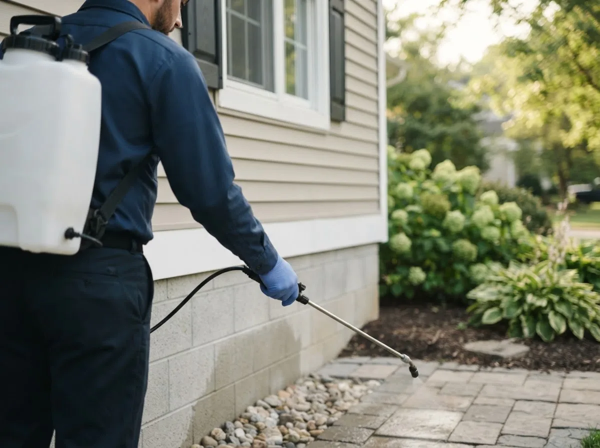 Pest control technician inspecting a home in Mount Morris, MI
